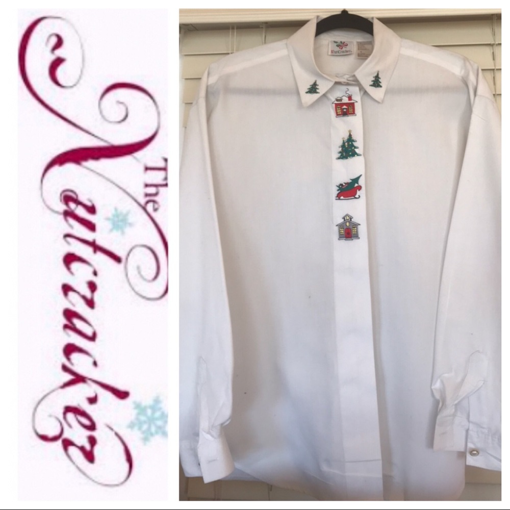 Vntg Nutcracker Christmas Button Down Size L - image 1